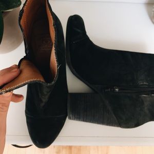 Lucky Brand black suede leather high heel booties.